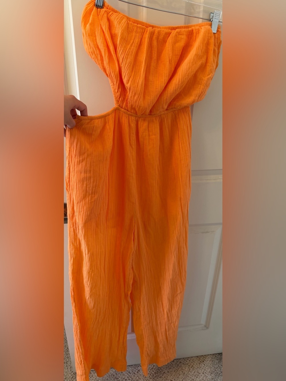 NWT Free People “Cut Out For It” Asymmetrical Jumpsuit, Papaya Orange, Size S - Picture 3 of 10
